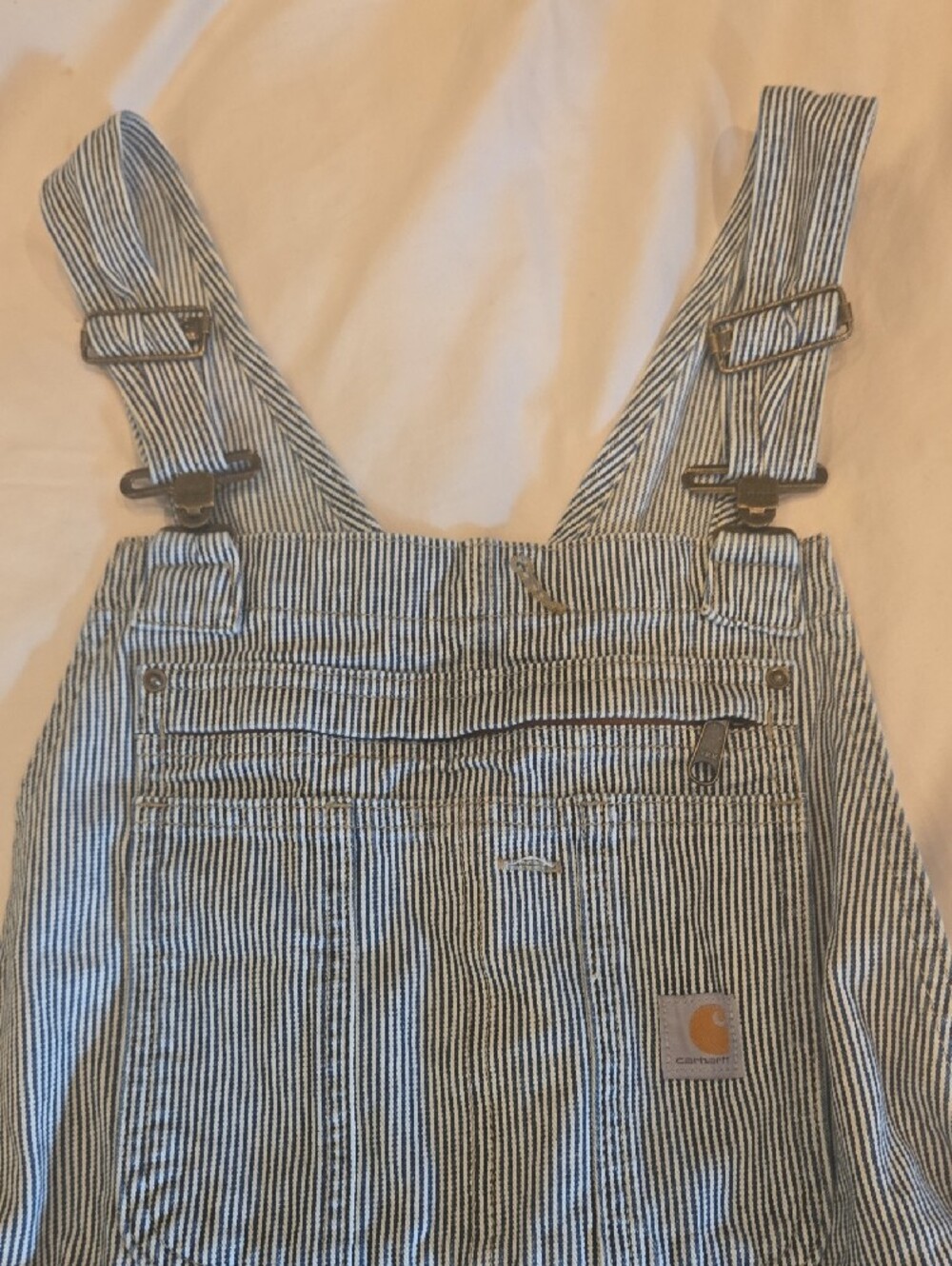 Carhartt Women’s Blue-Gray Pinstripe Overalls - Picture 2 of 4